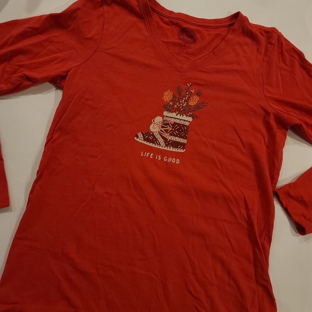 Life is Good Crusher Christmas stocking tee shirt‎